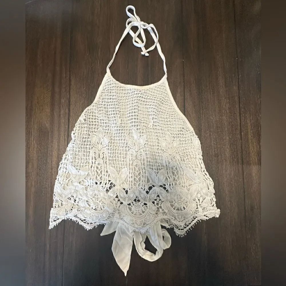 Express white crochet open back halter size medium - Picture 2 of 5